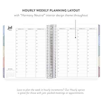 7" x 9" 18 Month Spiral Bound Life Planner ( July 2022 - Dec 2023 ) - Harmony Neutral Vegan Leather Cover + Harmony Neutral Interior Pages. Hourly Weekly and Monthly Agenda by Erin Condren.