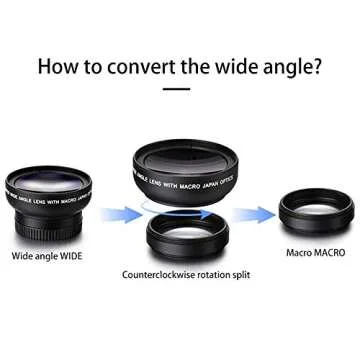 QEBIDUM Phone Camera Lens, Professional Attachment Universal Clip on Cell Phone Photography Camera Attachable Mobile Extra 0.45X Wide Angle 12.5X Super Macro Lens Kit for iPhone Android Smartphone