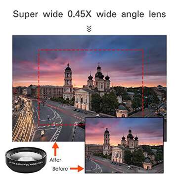 QEBIDUM Phone Camera Lens, Professional Attachment Universal Clip on Cell Phone Photography Camera Attachable Mobile Extra 0.45X Wide Angle 12.5X Super Macro Lens Kit for iPhone Android Smartphone