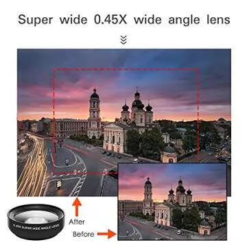 QEBIDUM Phone Camera Lens, Professional Attachment Universal Clip on Cell Phone Photography Camera Attachable Mobile Extra 0.45X Wide Angle 12.5X Super Macro Lens Kit for iPhone Android Smartphone