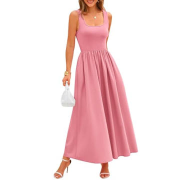 Potany Women's 2024 Summer Maxi Dress Casual Sleeveless Square Neck Flowy Long Beach Elegant Tank Su...