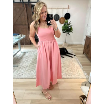 Potany Women's 2024 Summer Maxi Dress Casual Sleeveless Square Neck Flowy Long Beach Elegant Tank Sundresses with Pockets