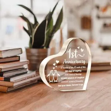 1 Year Anniversary Wedding Gifts for Him Her, One Year Anniversary Boyfriend Gifts, Penguin Couple Gifts 1st Happy Anniversary Card for Girlfriend Husband Wife, Romantic 1st Anniversary Ideas