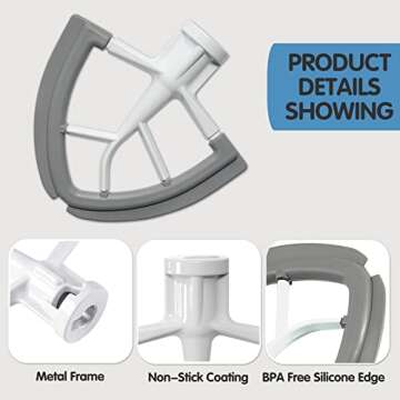 Flex Edge Beater For KitchenAid 4.5-5 Quart Tilt-Head Stand Mixers, Non-Stick Coated Blade Beater wi...