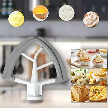 Flex Edge Beater For KitchenAid 4.5-5 Quart Tilt-Head Stand Mixers, Non-Stick Coated Blade Beater with Both-Sides Flexible Silicone Edges Bowl Scraper, Mixer Accessories Paddle Attachment