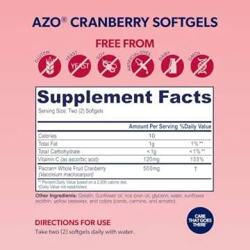 AZO Cranberry Supplement - Sugar-Free Urinary Tract Health Softgels, 100 Count