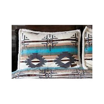 Carstens Wrangler Lone Mountain Southwestern Plush Sherpa 4-Piece Bedding Set, Queen, White