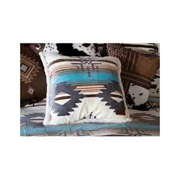 Carstens Wrangler Lone Mountain Southwestern Plush Sherpa 4-Piece Bedding Set, Queen, White