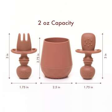 Tooshka Baby Utensil Set (3 pcs) - Self Feeding Spoons and Tiny Cup - Silicone & BPA Free - Baby-Led...