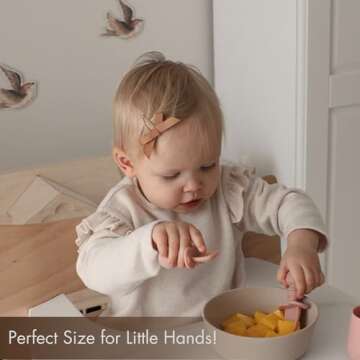 Tooshka Baby Utensil Set (3 pcs) - Self Feeding Spoons and Tiny Cup - Silicone & BPA Free - Baby-Led Weaning (BLW) Supplies - Ages 6+ Months - Brown Baby Cup & Utensils