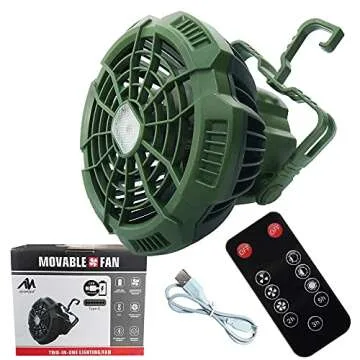 AYAMAYA Rechargeable Camping Tent Fan with LED Light, Remote Control, 7800mAh Portable Camping Lantern Fan USB Desk Ceilling Fan for Car, Office, Hurricane Emergency Survival