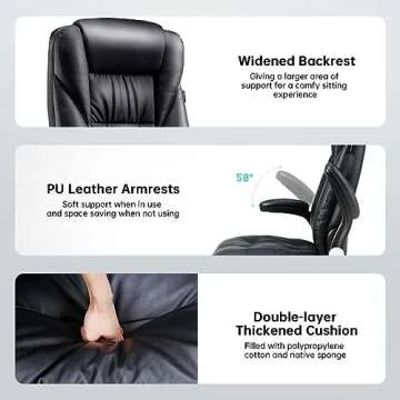 Hbada Executive Office Chair, Big and Tall Desk Chair 400lbs Wide Seat, High Back PU Leather Ergonomic Computer with Adjustable Armrest, 360° Swivel Height, Black