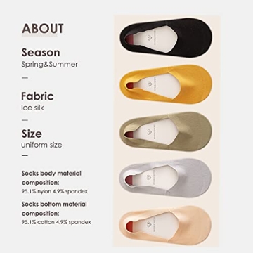 fidragon 5 to 8 Pairs No Show Socks Low Cut Women Invisible for Flats and Dress Shoes Liner Socks with Non-Slip Heel Grips (8 Pairs Random)