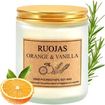 Scented Candle - Natural Soy Vanilla & Orange Aromatherapy Gift for Holidays