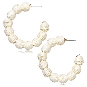 Rattan Earrings Statement Rattan Hoop Earrings for Women Woven Bohemian Earrings Handmade Straw Wick...