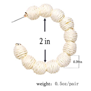 Rattan Earrings Statement Rattan Hoop Earrings for Women Woven Bohemian Earrings Handmade Straw Wicker Braid Big Drop Dangle Earrings for Women Summer Beach Jewelry (beige)