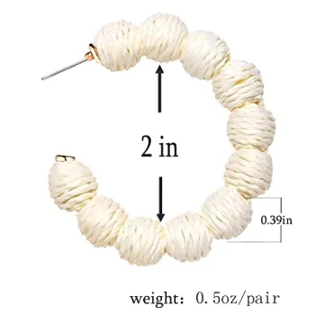 Rattan Earrings Statement Rattan Hoop Earrings for Women Woven Bohemian Earrings Handmade Straw Wicker Braid Big Drop Dangle Earrings for Women Summer Beach Jewelry (beige)