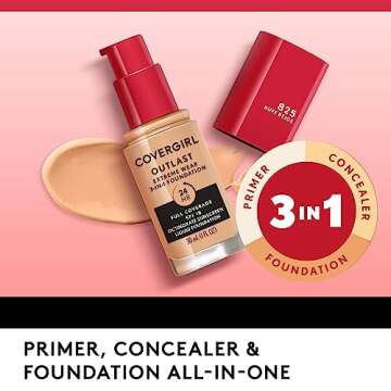Covergirl Outlast Extreme Wear 3-in-1 Full Coverage Liquid Foundation, SPF 18 Sunscreen, Creamy Natural, 1 Fl. Oz.