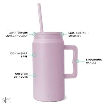 Simple Modern 50 oz Mug Tumbler with Handle and Straw Lid | Reusable Insulated Stainless Steel Large...