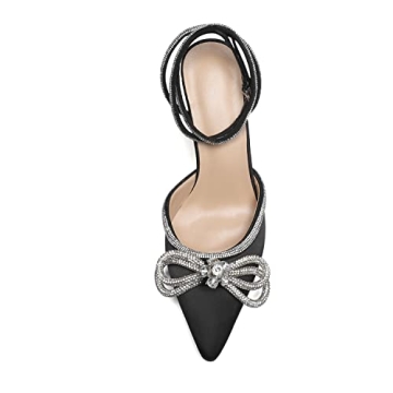 Vertundy Women's Lace up High Heeled Sandals Ankle Buckle Strap Rhinestone Bowknot Stilettos Satin Pointy Pumps