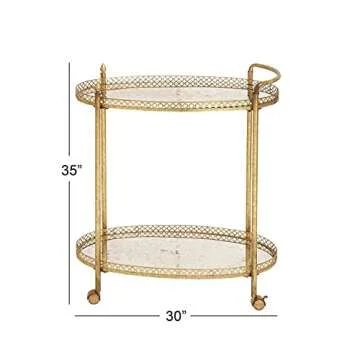 Deco 79 Oval Bar Cart with Mirrored Shelves in Gold