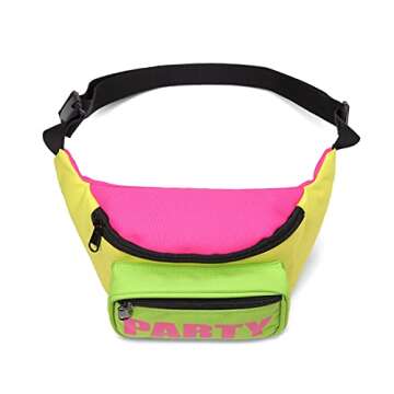 MIAIULIA 80s Neon Waist Fanny Pack for 80s Costumes,Festival Travel Party (onesize, yellow+Fluoresce...