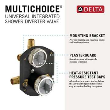 Delta Faucet R22000 MultiChoice Universal Valve 3-Setting 6-Setting Custom Shower Integrated Diverter Rough, Custom Shower Valve Kit, Brass Construction, R22000-WS (Screwdriver Stops Included)