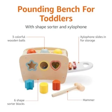 Amazon Basics Musical Pounding Bench Xylophone Shape Sorter