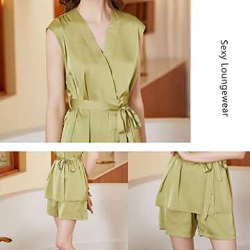 XUEMML Sleepwear Womens Sexy Lingerie Satin Pajamas Shorts Set Nightwear，Womens Loungewear 2 Piece PJ Sets (Color : Pink, Size : Small)