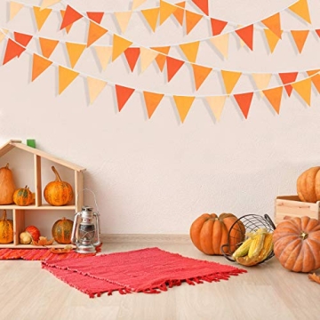 10M/32Ft Triangle Flag Fabric Banner Cotton Pennant Garland Cloth Bunting for Fall Decor Autumn Wedding Birthday Party Thanksgiving Day Home Nursery Outdoor Garden Hanging Decoration (Orange+36Pcs)