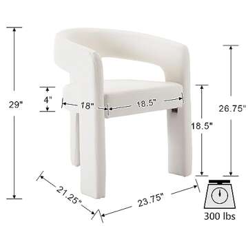 VESCASA Faux Leather Barrel Dining Chair with Open-Back, Upholstered Modern Accent Side Armchair with 3 Legs for Kitchen/Dining Room/Living Room, Set of 3, White