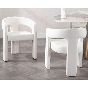 VESCASA Faux Leather Barrel Dining Chair with Open-Back, Upholstered Modern Accent Side Armchair with 3 Legs for Kitchen/Dining Room/Living Room, Set of 3, White