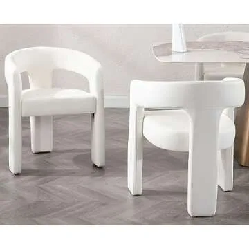 VESCASA Faux Leather Barrel Dining Chair with Open-Back, Upholstered Modern Accent Side Armchair with 3 Legs for Kitchen/Dining Room/Living Room, Set of 3, White