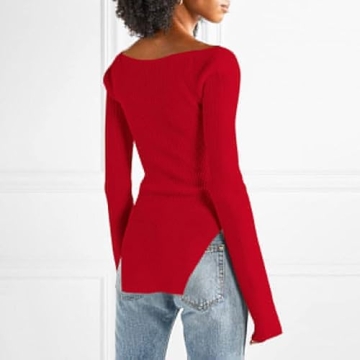 MISSACTIVER Women Red Sweetheart Neck Knit Sweater