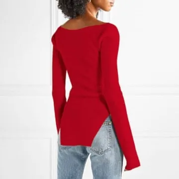 MISSACTIVER Women Red Sweetheart Neck Knit Sweater