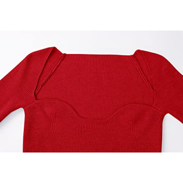 MISSACTIVER Women Red Sweetheart Neck Knit Sweater