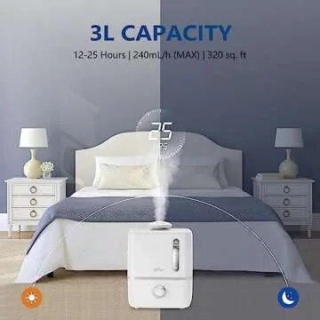 BEAR Humidifiers for Bedroom, 3L Cool Mist Humidifiers and Oil Diffuser, Quiet Rapid humidifiers for Home Whole House, with Adjustable Mist Output and Auto Shut-off, White (JSQ-230WB)