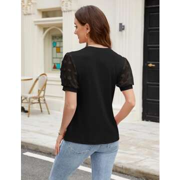 Blooming Jelly Womens Short Sleeve Blouse Business Casual Dressy Tops Ribbed Summer Stylish Work Shirts(Small, Black)