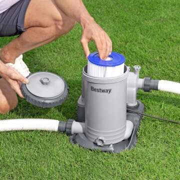 Bestway 58392E Flowclear 2500 GPH Water Filter Pump for Above-Ground Swimming Pools with Customizable Timer and Set of Adapters