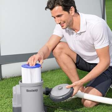 Bestway 58392E Flowclear 2500 GPH Water Filter Pump for Above-Ground Swimming Pools with Customizable Timer and Set of Adapters