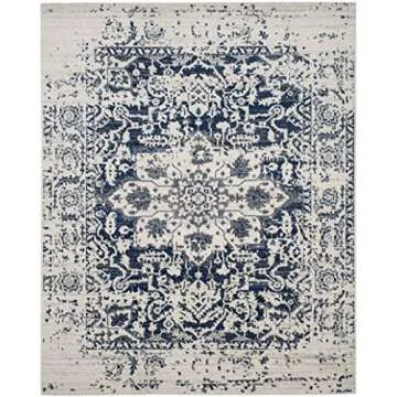 SAFAVIEH Madison Collection Area Rug - 6'7" x 9'2", Cream & Navy, Snowflake Medallion Distressed Design, Non-Shedding & Easy Care, Ideal for High Traffic Areas in Living Room, Bedroom (MAD603D)