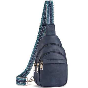 BOSTANTEN Small Sling Bag for Women Leather Crossbody Bags Fanny Pack Chest Bag for Travel, Blue
