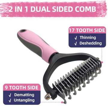 KUEIOX Dog Brush for Shedding,9 PCS in One Pet Slicker Hair Brush Kit with Pet Nail Clipper and File - Dog Cat Grooming Deshedding Undercoat Rake Brush Comb for All Small Large Dogs Cats Pink