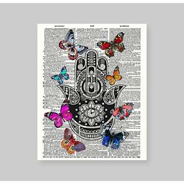 Susie Arts 8X10 Vintage Hamsa Hand Buddha Palm Art Print