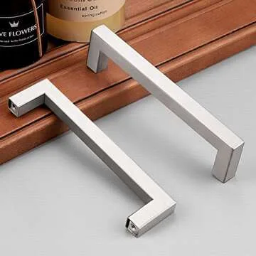 Probrico 50 Pack Stainless Steel Kitchen Modern Cabinet Square Handles Brushed Nickel 5 inch Center to Center 5.5 inch Total Length