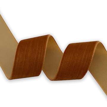 XMRIBBON Copper Velvet Ribbon Single Sided, 1 Inch by 10 Yards Spool