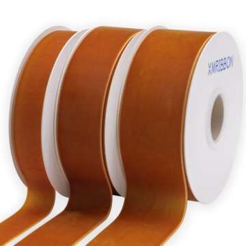 XMRIBBON Copper Velvet Ribbon Single Sided, 1 Inch by 10 Yards Spool