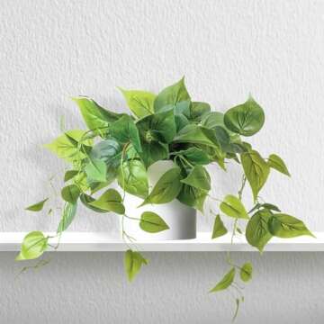 Faux Plants Indoor, Artificial Plants for Home Decor Indoor, Pothos Small Fake Plants - Fake Plants Decor, Green Plants Artificial Décor, Artificial Plant for Indoor and Outdoor - White Pot