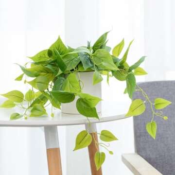 Faux Plants Indoor, Artificial Plants for Home Decor Indoor, Pothos Small Fake Plants - Fake Plants Decor, Green Plants Artificial Décor, Artificial Plant for Indoor and Outdoor - White Pot