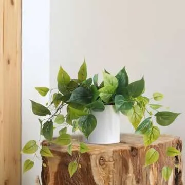 Faux Plants Indoor, Artificial Plants for Home Decor Indoor, Pothos Small Fake Plants - Fake Plants Decor, Green Plants Artificial Décor, Artificial Plant for Indoor and Outdoor - White Pot